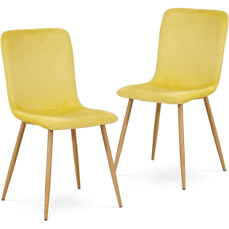 Yellow Velvet Dining Chair, Mid-Century Armless Style, Set of 2