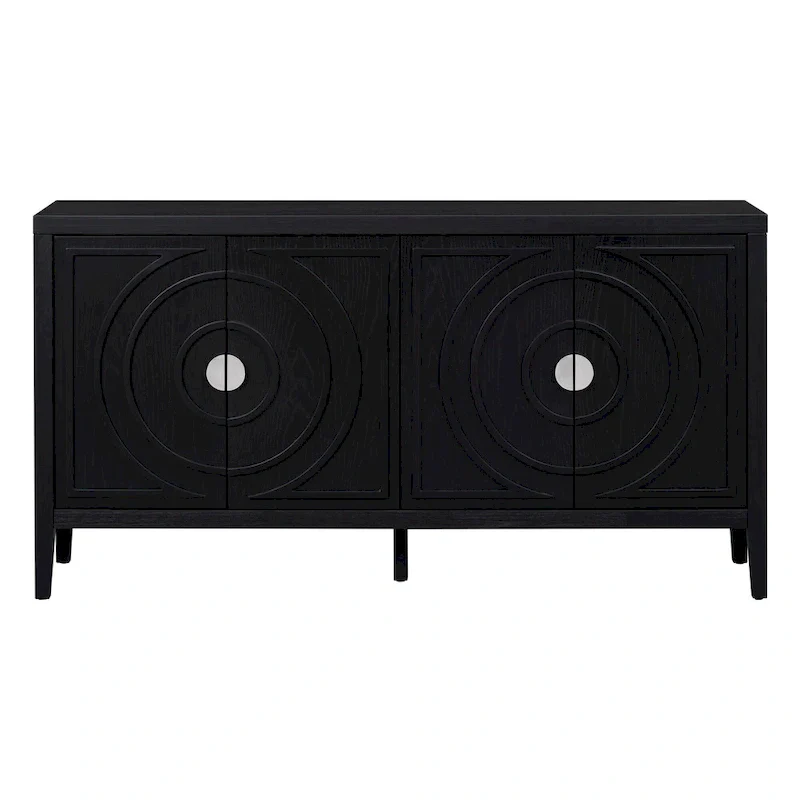 Retro Sideboard with Circular Groove Design Metal Handle