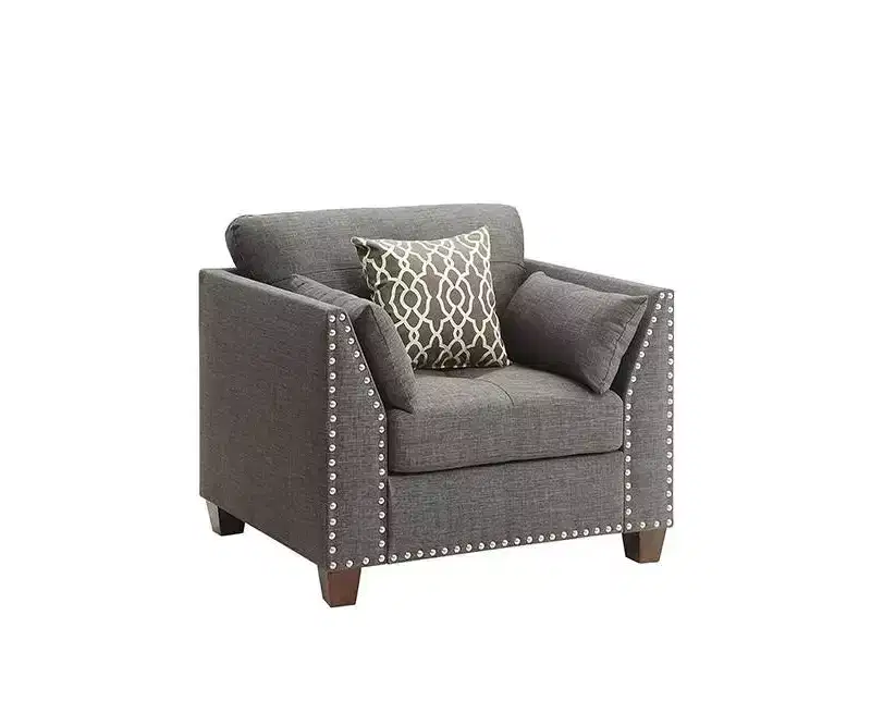 Acme Furniture 38" Laurissa Chair Light Charcoal Linen: Upholstered Armchair, Wood Frame, Tufted Cushions