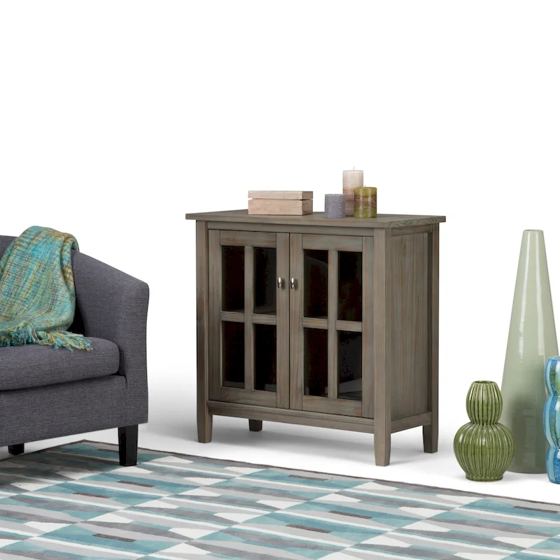 WYNDENHALL Norfolk SOLID WOOD 32 inch Wide Transitional Low Storage Cabinet - 32w x 14d x 31 h