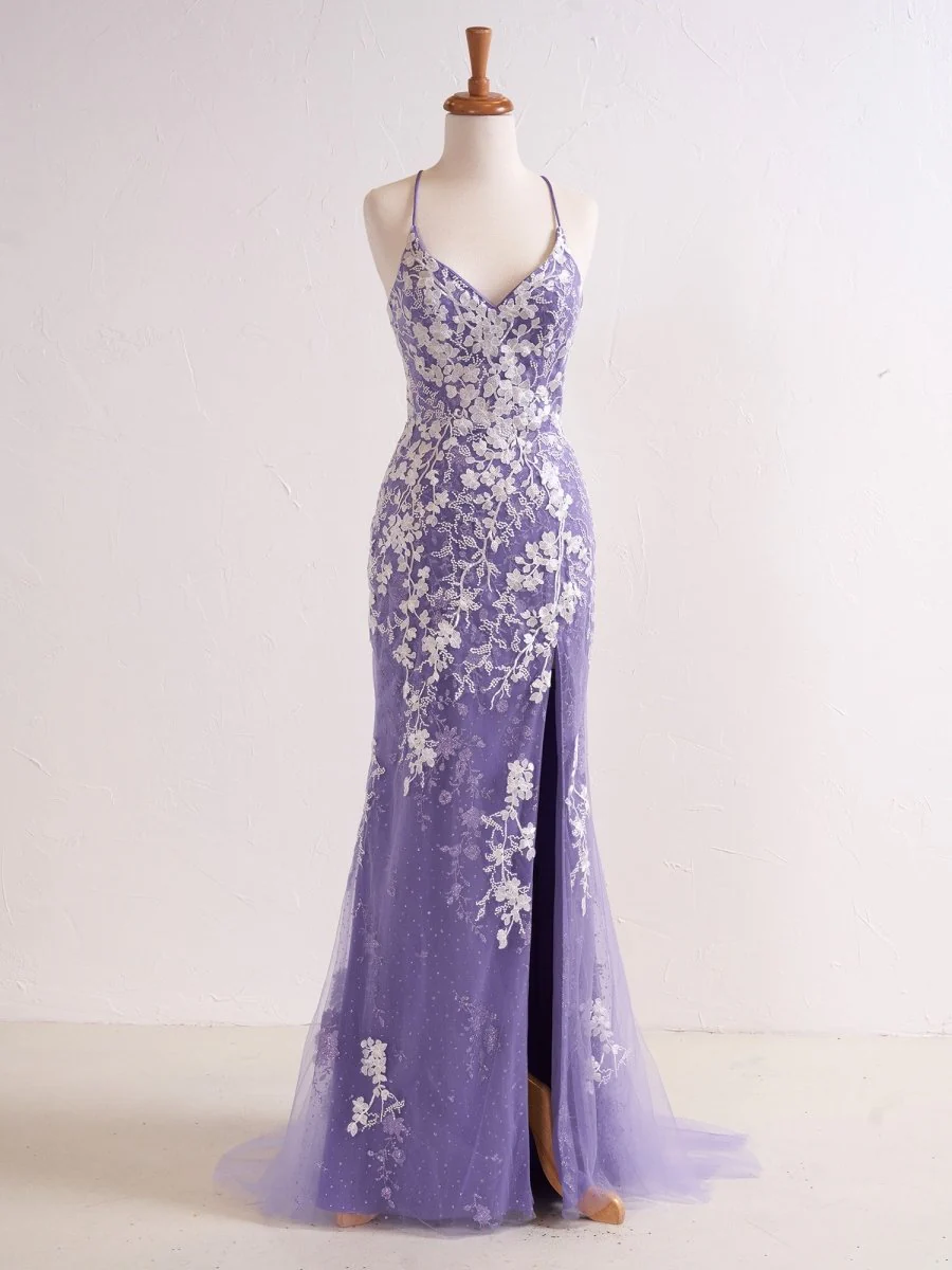 Mermaid V Neck Long Prom Dress with Appliques Beading