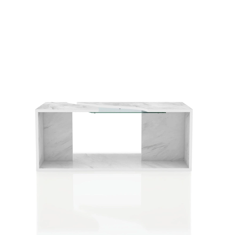 Kobe Modern Faux Marble Veneer Coffee Table with Shelf by Furniture of America