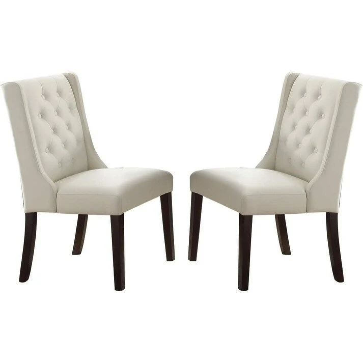 Set of 2 Wingback Dining Chairs, Tufted Faux Leather