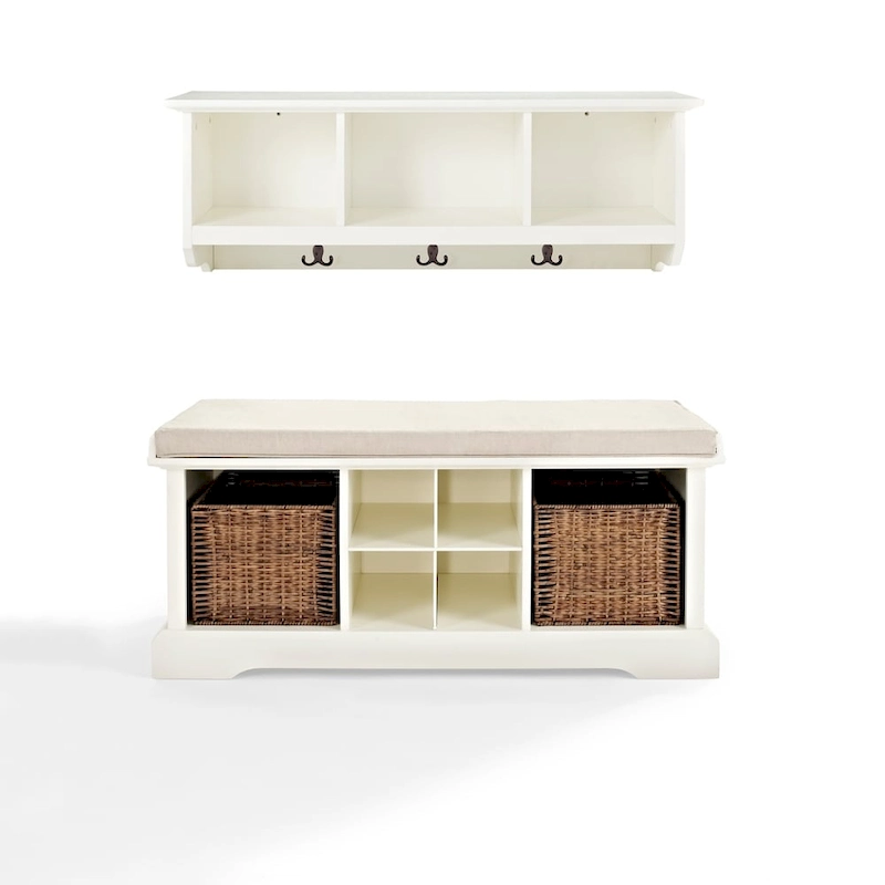 Crosley Brennan White Wood 2-piece Entryway Bench and Shelf Set - 41.5W x 18.25H x 15D