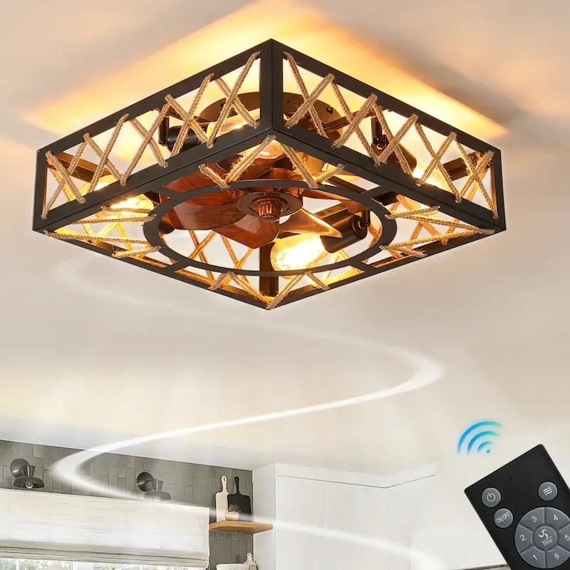 Oaks Aura 18in.Modern Industrial Low Profile Ceiling Fan with Light, Black Farmhouse Flush Mount Remote Control Ceiling Fan