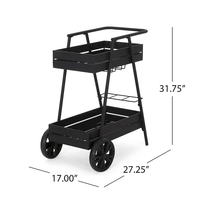 Modern Industrial Bar Cart with Iron Frame, Wheelbarrow-Inspired Design, Wine Bottle Holders and Mobile Rolling Wheels