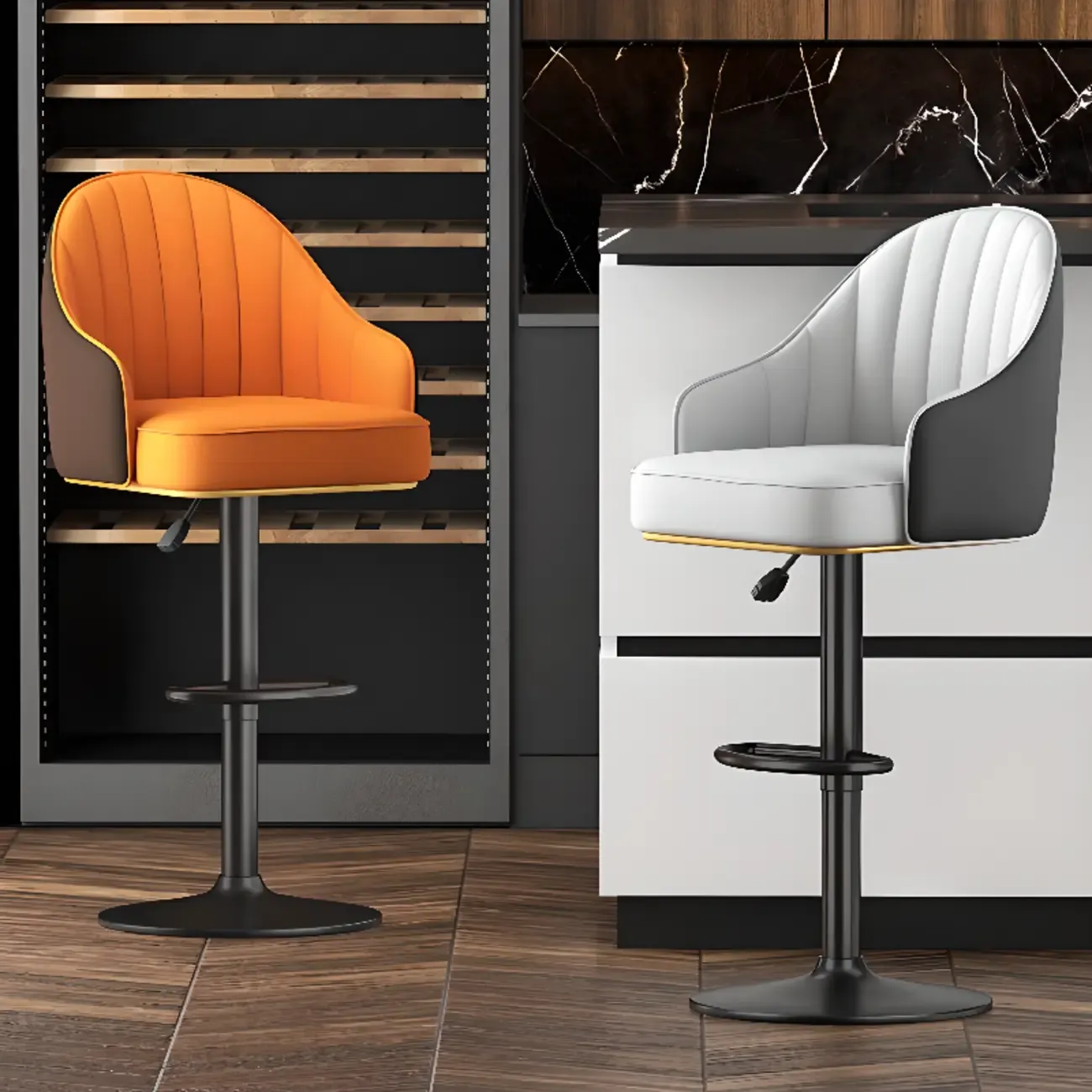 Modern Leather Swivel Adjustable Height Bar Stools