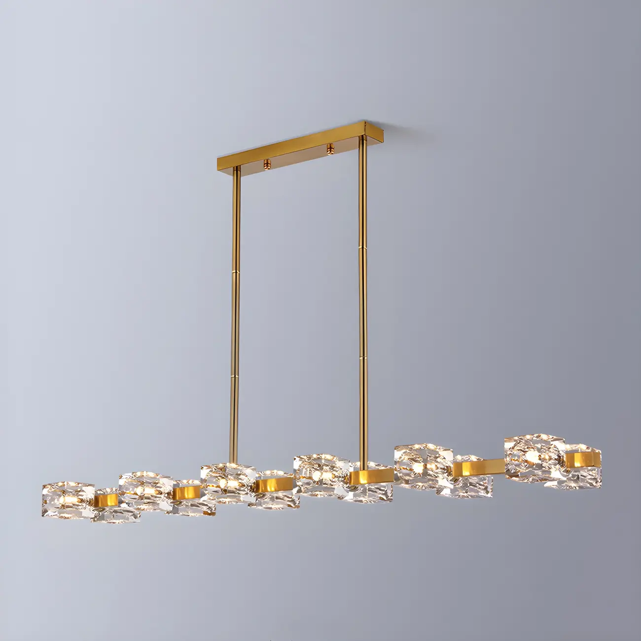 Adjustable Gold/Black Rectangle Crystal Island Chandelier