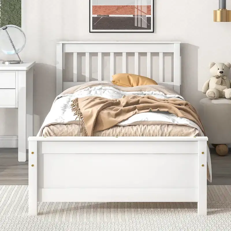 Twin Bed with Headboard and Footboard With a Nightstand