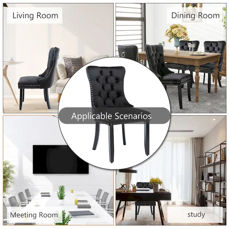 Velvet Dining Chairs, Tufted Solid Wood Armless Chairs Accent Chair with Nailhead Trim and Back Ring Pull