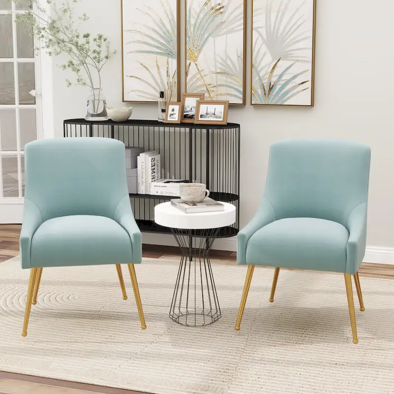 SEYNAR Velvet Upholstered Dining Chair Set of 2, Modern Glam Armless Side Chair