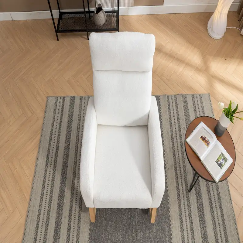 Ivory Teddy Fabric Rocking Chair with Side Pocket, Single Seat