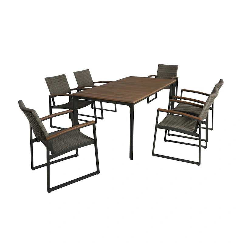 Westcott Outdoor 7 Piece Aluminum and Wicker Dining Set with Wood Top by Christopher Knight Home