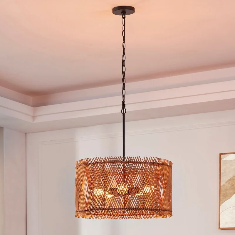 KAWOTI 5-Light Hand-woven Natural Bamboo Pendant Light - W22.5  x H65.25