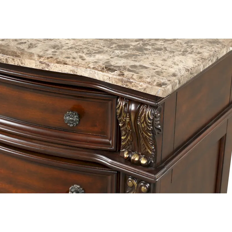 Classic Traditional Dresser with Marble Top and Bronze Handles