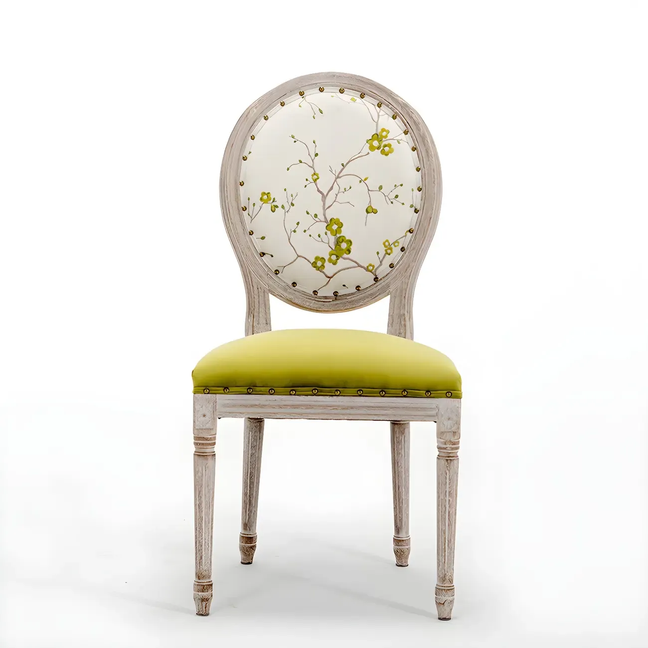 Upholstered King Louis Back Light Wood Dining Chair