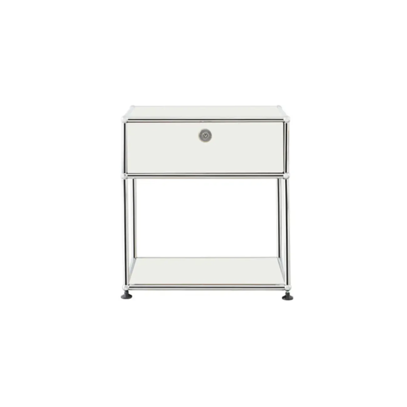 Modern Steel Nightstand with Drawer and Open Shelf