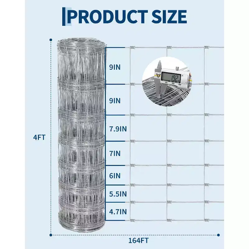 Cattle Farm Fence, Heavy Duty Galvanized Wire Fencing for Cattle, Hog, Goat, Sheep, Deer Livestock Fence, Yard Protection & Farm Animal Enclosure