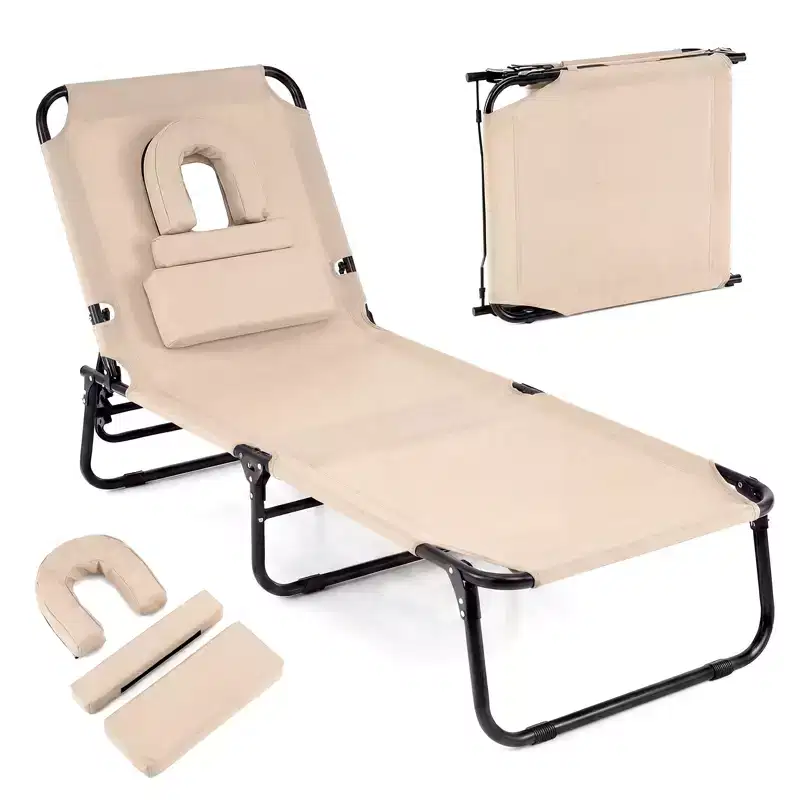 Costway Folding Chaise Lounge Chair Adjustable Outdoor Patio Beach Camping Recliner Beige\Turquoise