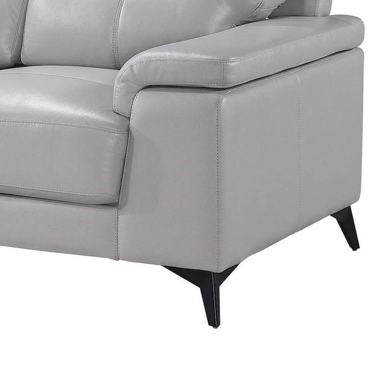 Mica 89 Inch Sofa, Light Gray Top Grain and Faux Leather, Black Metal Legs