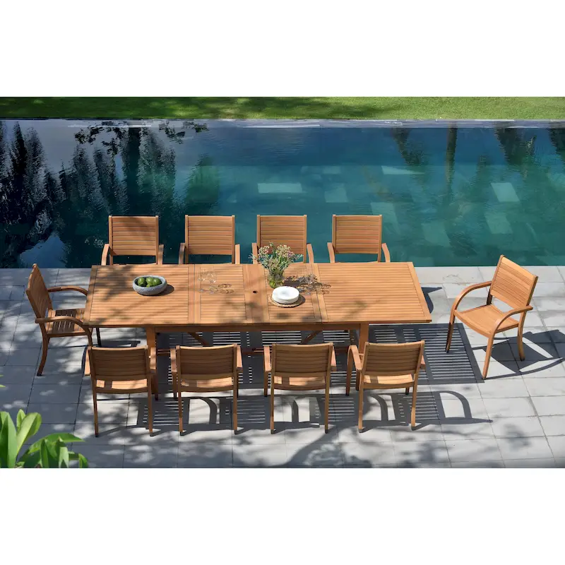 LifestyleGarden George 11 piece FSC Wood Outdoor Patio Dining Set - Teak Finish - 11 Piece
