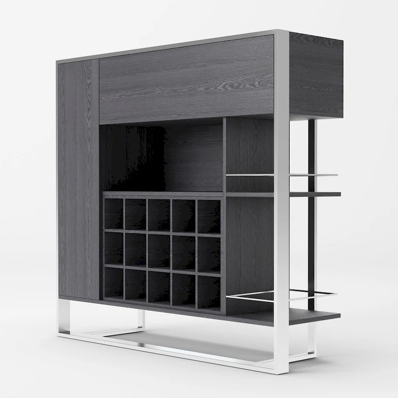 Modrest Fauna Elm Grey & Stainless Steel Wine Cabinet