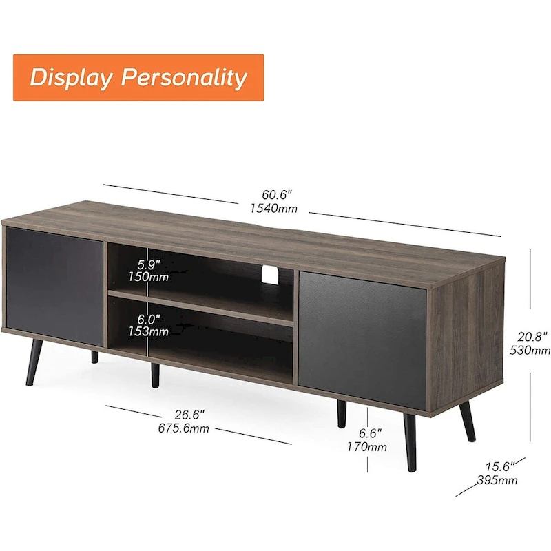 WAMPAT Mid Century Modern TV Stand 61.6 inch Black & Grey