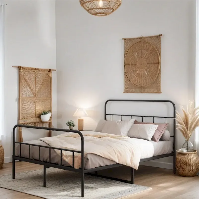 Queen Size Metal Platform Bed frame w/ Headboard No Box Spring Needed