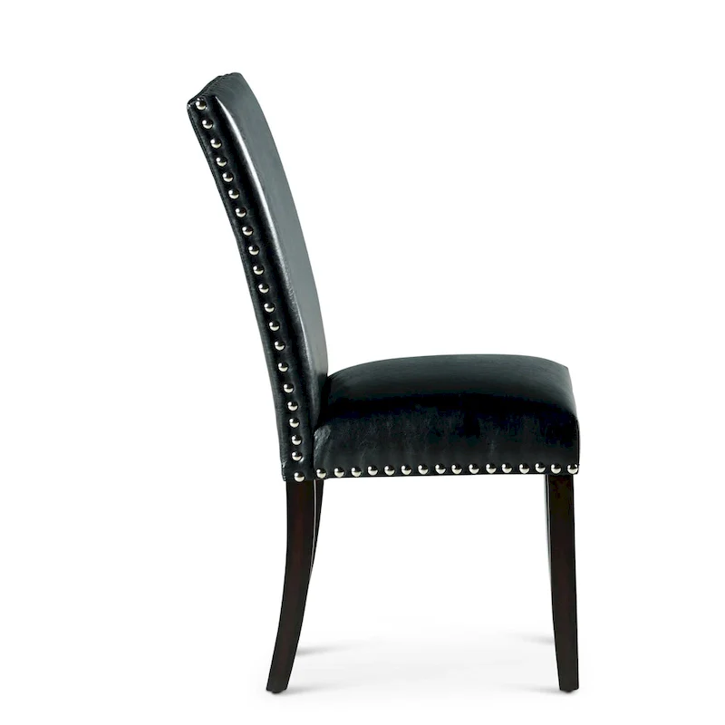 Black Faux Leather Dining Chair with Nailhead Trim