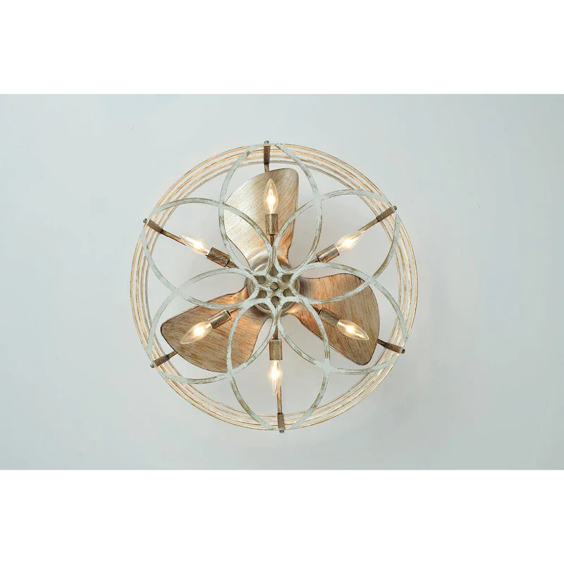 Ketill 24-inch Antique Silver and Weathered White 6 Lights 3 Blades Lighted Ceiling Fan with Remote