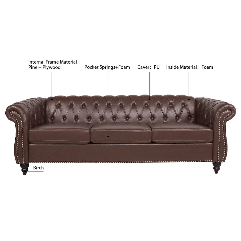 84.65   PU Rolled Arm Chesterfield 3 Seater Sofa