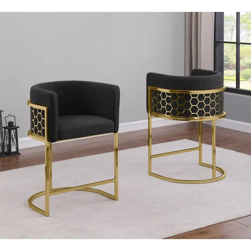 Best Quality Furniture 29 Gold Chrome Upholstered Barstools Set of 2. - N/A