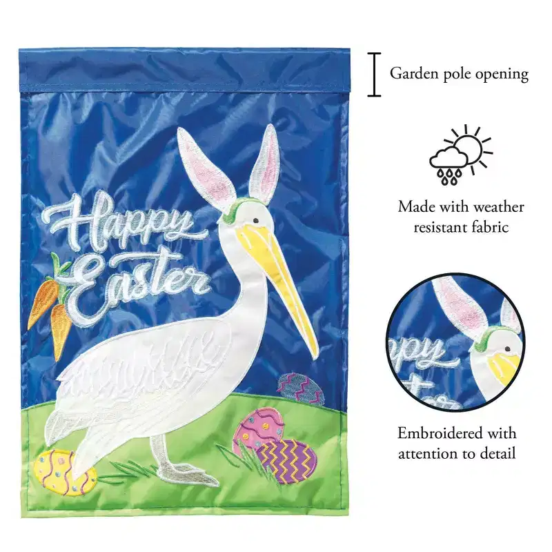 Magnolia Garden Happy Easter Pelican with Bunny Ears 13 x 18 Inch Polyester Garden Flag