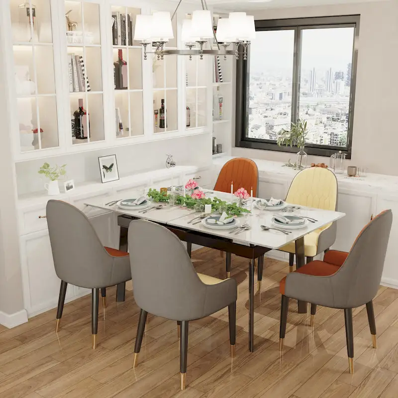 Set of 2 Modern Microfiber Silicone Leather Upholstered Dining Chairs, Metal Legs - 20.5x19.3x35.5 inch