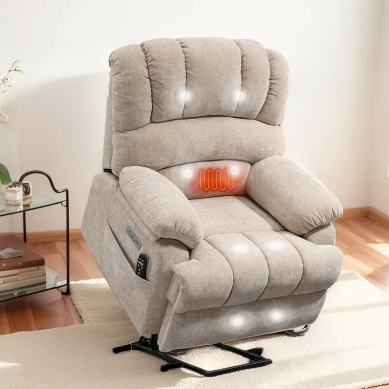Bluegrey / Beige / Dark Brown Chenille Power Lift Recliner Chair, Single Seat
