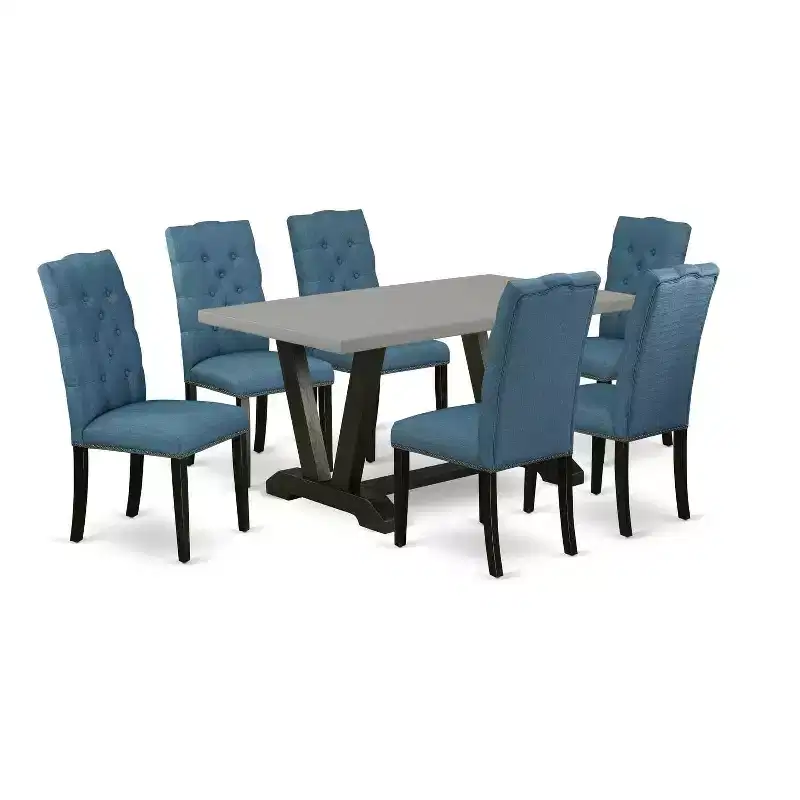 7-Piece Rectangle Natural Oak Finish Solid Wood Top Dining Table with 6 Chairs with