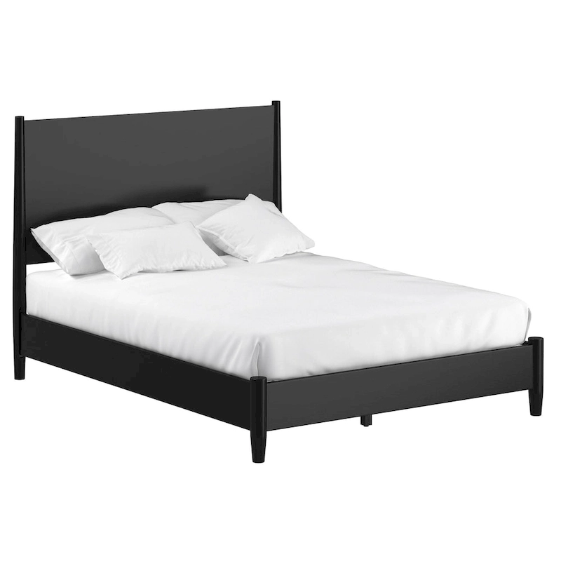 Alpine Furniture Flynn Mid Century Modern Panel Bed, Black