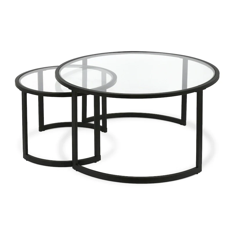 Set of 2 36 Glass And Steel Round Nested Coffee Tables - 36 x 36 x 18