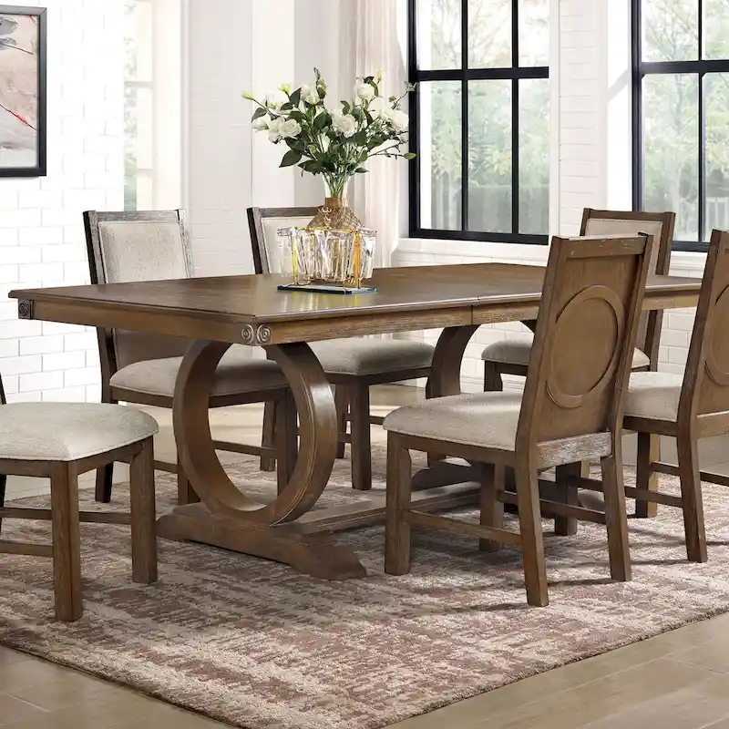 Rustic Oak Transitional Expandable Dining Table, Seats 4–6