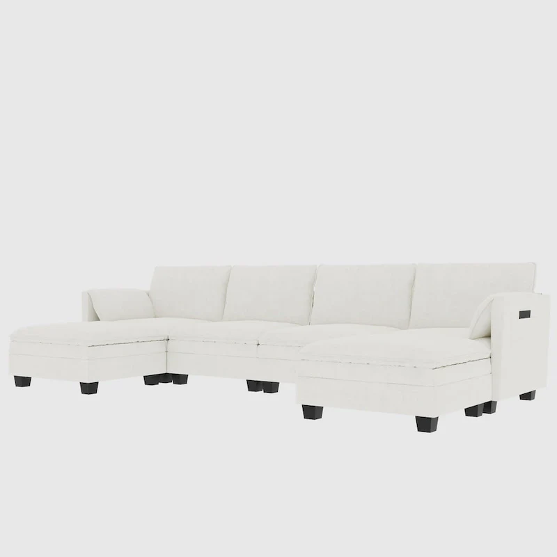 Christopher Knight Home - Noah 141.5  U-Shaped 6-Seater Sofa Couch with Movable Ottoman and Armrest Pockets, Fabric Upholstery