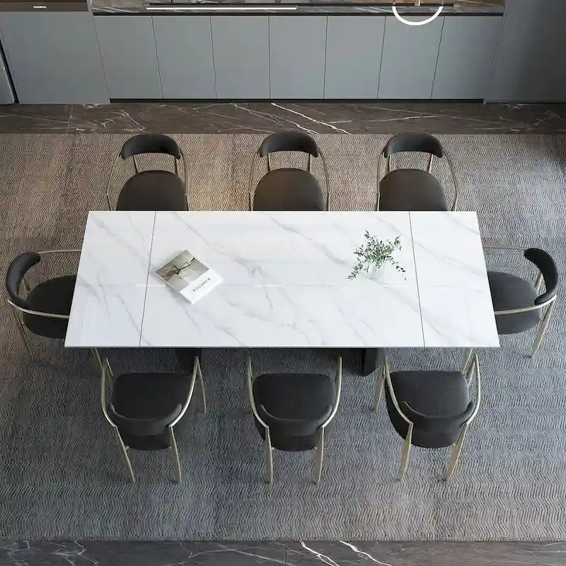 94.48 Inch Modern Minimalist 9 - Piece Extendable Sintered Stone Top Double Pedestal Dining Set