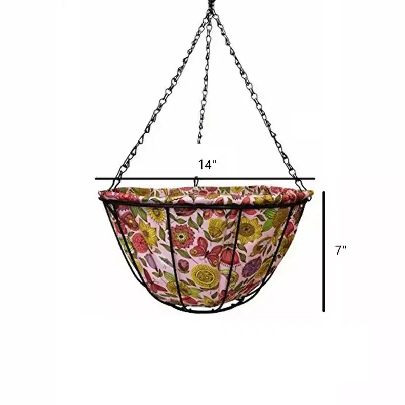 Gardener's Select Hanging Basket Planter with Paisley Fabric Coco Liner, 14in