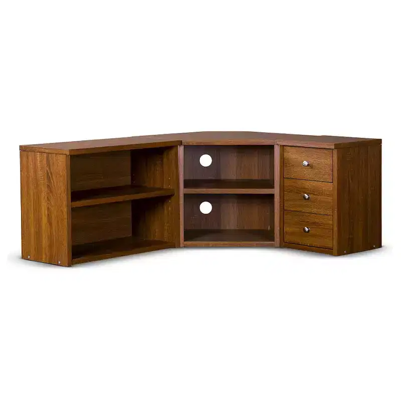 Baxton Studio Commodore TV Stand for TVs up to 55" Brown: Mid-Century Modern Entertainment Center, Media Console