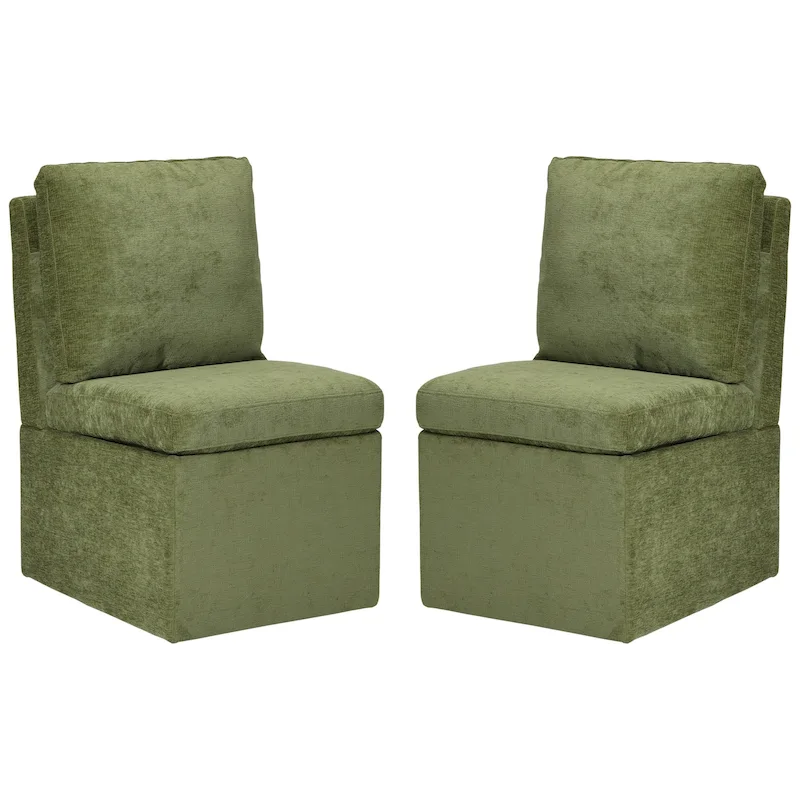 Stansberry Chenille Upholstered Armless Dining Chair with Under Seat Storage and Caster Wheels (Set of 2)