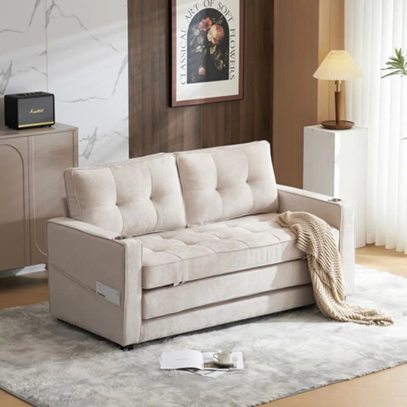 Foldable Loveseat Sleeper Sofa Bed – Black / Beige / Grey / Green / Navy Blue, 2 Sizes, Seats 2