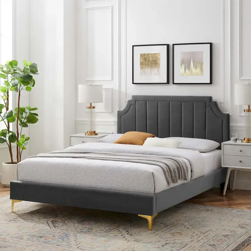 Velvet Upholstered Twin Platform Bed — Pink / Navy / Teal / White / Mint / Charcoal / Dusty Rose / Light Gray | For 1 Person