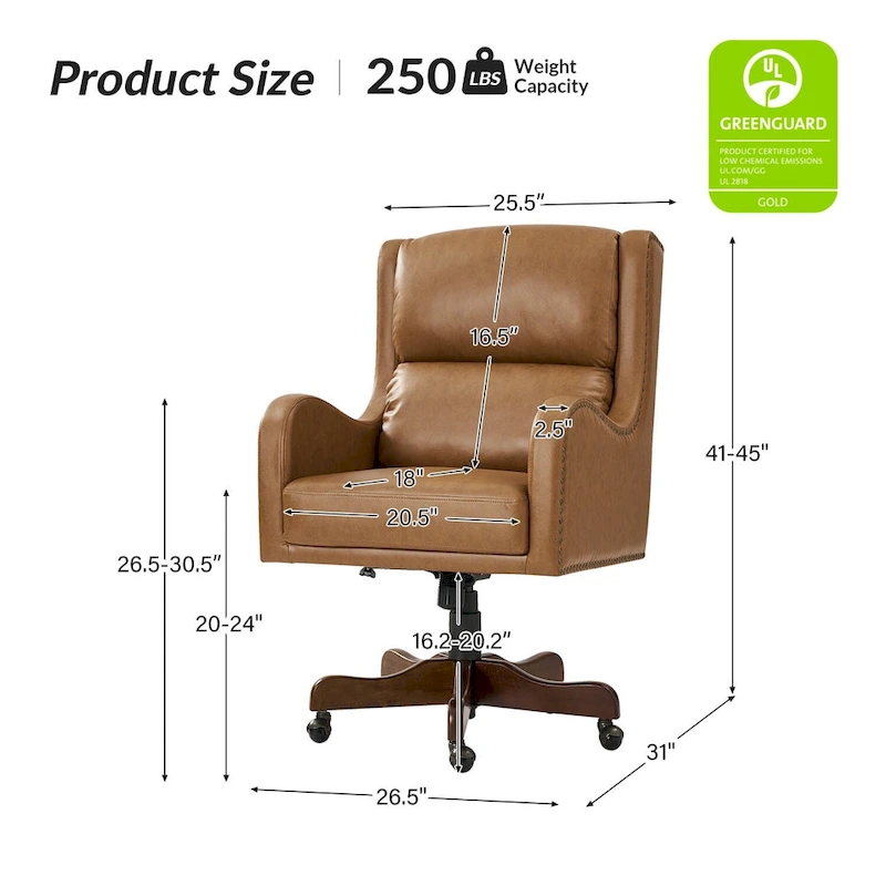 Pete Faux Leather Adjustable Height Swivel Executive Chair with Tilt Mechanism by HULALA HOME