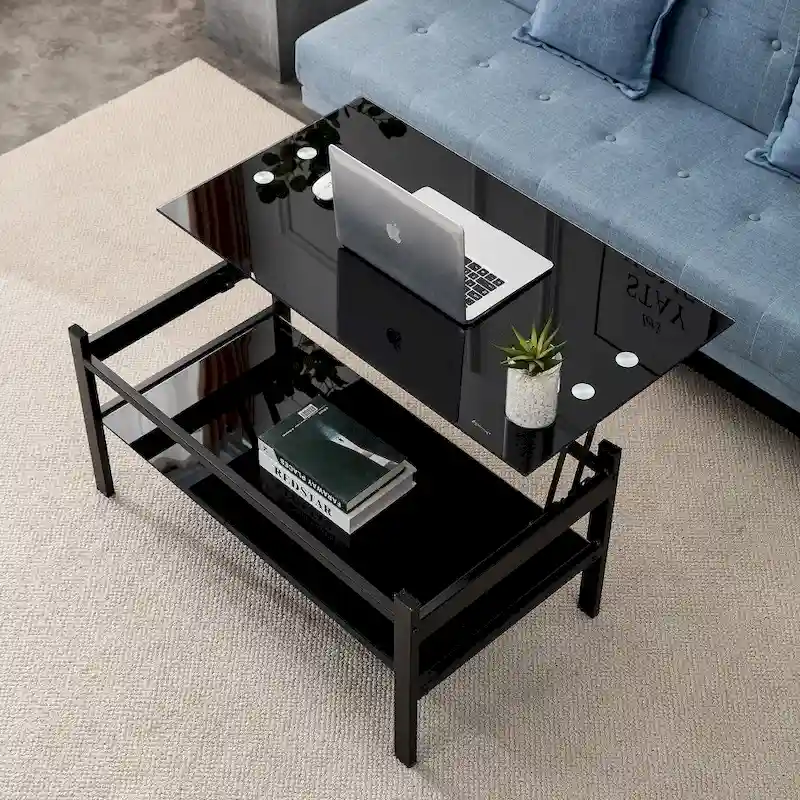 Black Glass Lift Top Coffee Table, 1-Person