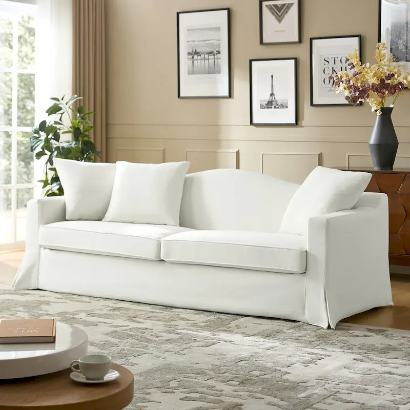 Antonio Transitional 83.5 Slipcovered Sofa with Curved Back by HULALA HOME