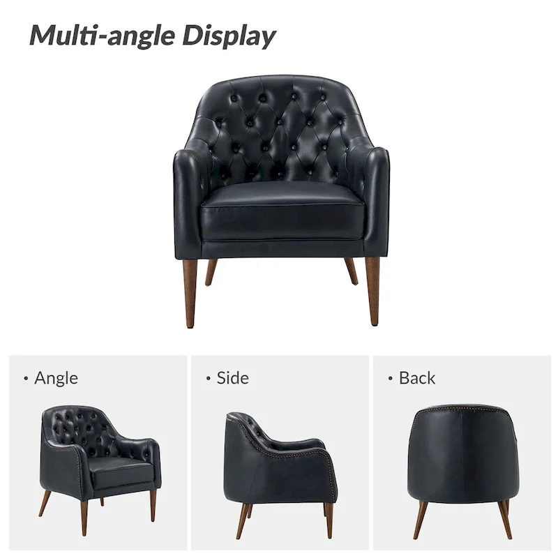 Melisa Classic Genuine Leather Wood Legs Barrel Chair With Tufted Back Set Of 2 By HULALA HOME